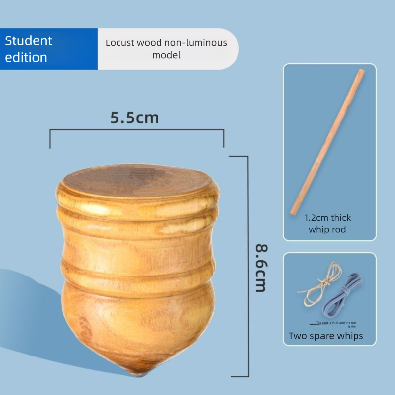 Solid Locust Wood Glowing Spinning Top Children's Ice Whip Rope Middle-aged And Elderly Adults Fitness 80s Traditional_desvips.com