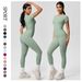Nude Feel Quick Drying Short Sleeved Yoga Outfit Set High Waisted Hip Lifting Tight Fitting Sportswear for Outdoor Training And Running_desvips.com