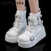 NEW Ladies Wedges High Heels Boots Metal Decor Buckle-Punk Platform Females Boots Party Gothic Street Woman Shoes Knight Boots_desvips.com