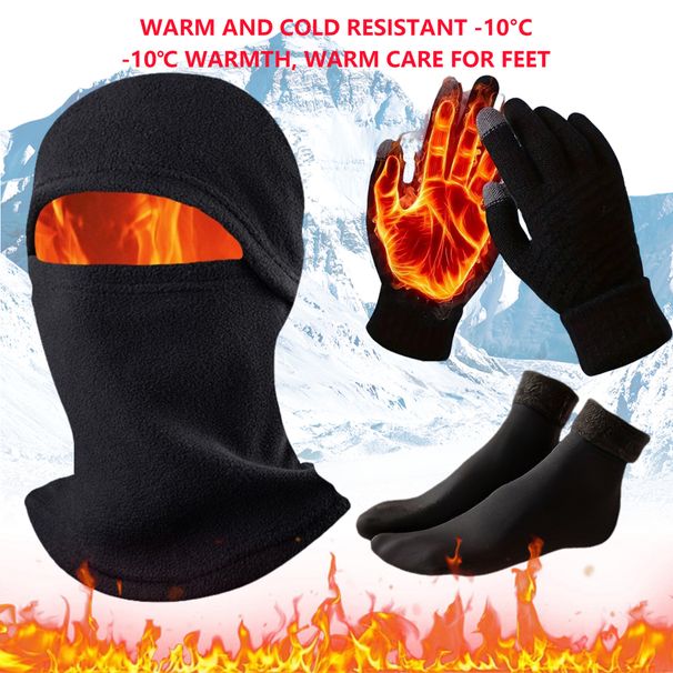 Hot-Selling All-in-One 3-Piece Set Gloves Hat Socks 1 Pair Cycling Warm Fleece Winter Windproof Face Mask_desvips.com