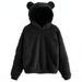 Women's Clothing autumn and winter new fluffy rabbit ears hooded warm sweater sweater_desvips.com