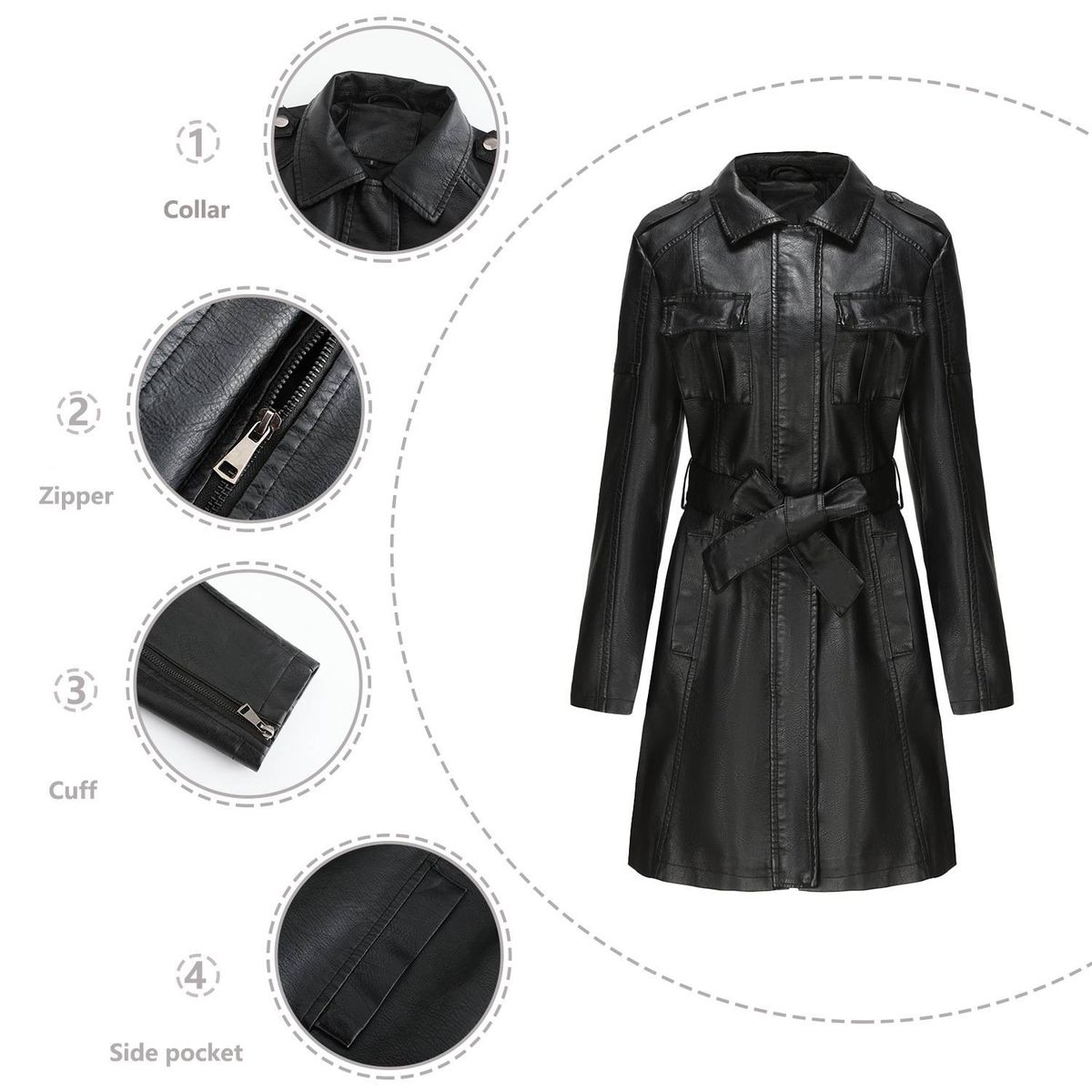 elegant trench coat for women – slim fit long leather windbreaker (bury/dark brown, sl)_desvips.com