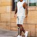 Men's casual thin five-point pants sleeveless top solid color vest shorts two-piece set_desvips.com