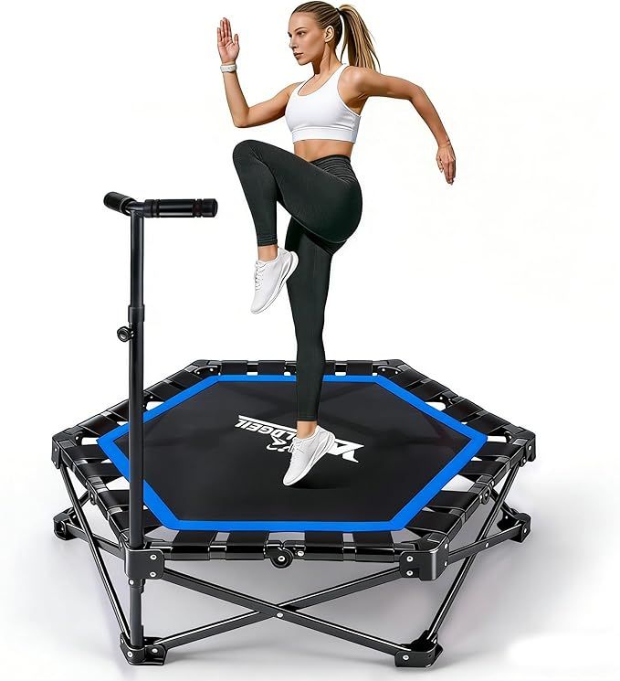 Klappbares Indoor Trampolin Blau Höhenverstellbarer Handgriff 150kg Ø86 5cm Fitness Zuhause_desvips.com