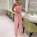 Women's feather patchwork sexy strapless fashion dress wide leg jumpsuit_desvips.com