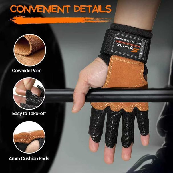 Outdoor Cowhide Silicone Cushion Fitness Sports Half-Finger For Men And Women Running, Hiking, Weightlifting, Non-Slip_desvips.com