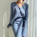 Women's Clothing elegant V-neck linen pattern knitted cardigan sweater + high waist sheath skirt_desvips.com