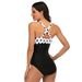 Black And White Polka Dot Swimsuit Half-Print Sexy Conservative One-Piece Swimwear For Women_desvips.com