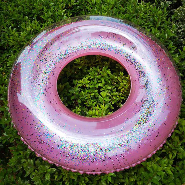 Glitter Transparent Swim Ring Thickened PVC Inflatable Pool Float For Adults Kids Sparkling Water Floating Ring With Shimmer Effect_desvips.com