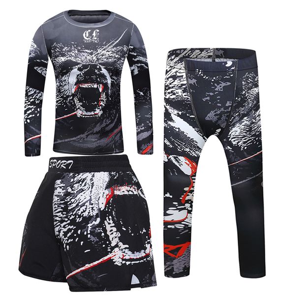 Kid's Boxing Compression Shirt Pants Set Boys Training Muay Thai Jiu Jitsu Rashguard Children's MMA BJJ Kickboxing Sport_desvips.com