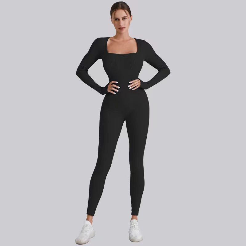 Cross-Border New Threaded High-Quality Fabric Women's Long-Sleeve Bodysuit Shapewear Butt-Lifting Yoga Jumpsuit In Stock_desvips.com