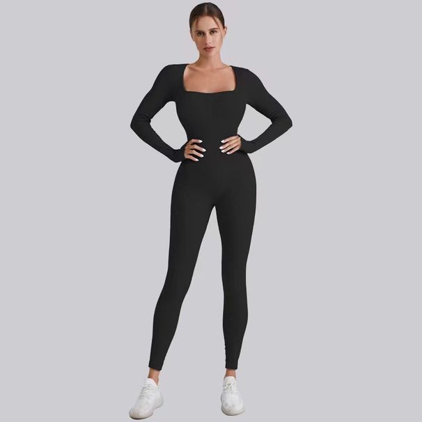 Cross-Border New Threaded High-Quality Fabric Women's Long-Sleeve Bodysuit Shapewear Butt-Lifting Yoga Jumpsuit In Stock_desvips.com