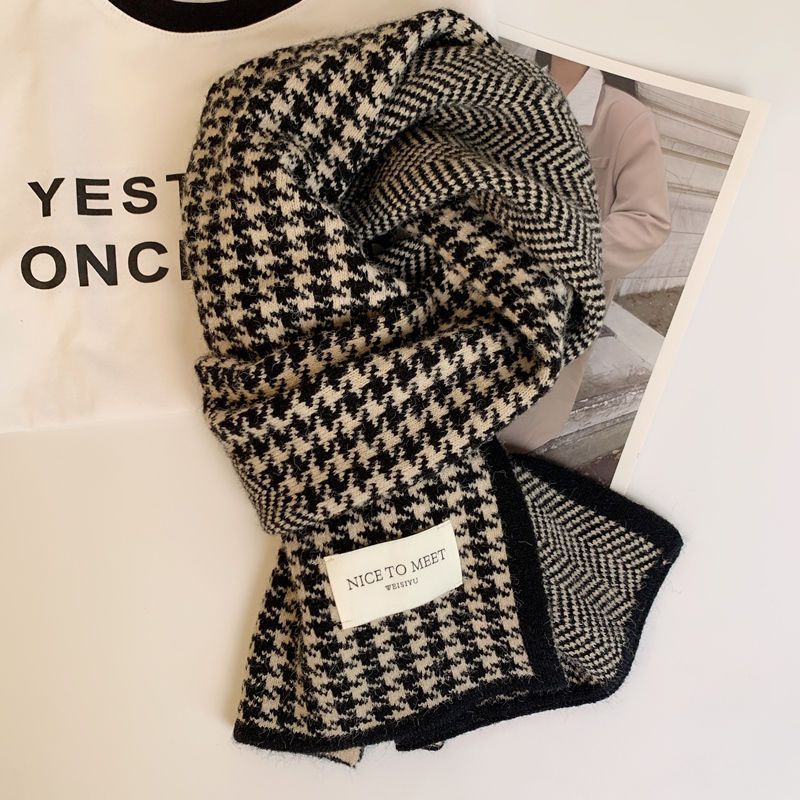 New Classic Houndstooth Double-sided Scarf For Women In Autumn And Winter Warm And Fashionable Knitted Scarf_desvips.com