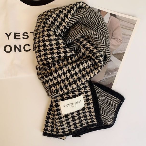 New Classic Houndstooth Double-sided Scarf For Women In Autumn And Winter Warm And Fashionable Knitted Scarf_desvips.com