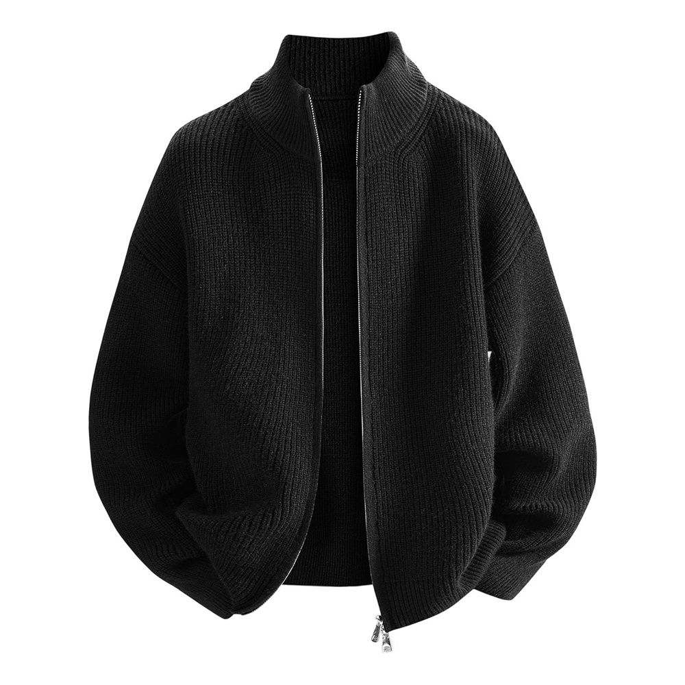 2026 Fashion Knitwear Cardigan Sweatshirts Youth/Men Polyester Stand Collar Pure Color Long Sleeve Casual Loose Zipper Sweater M-3XL_desvips.com