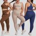 European And American Style Plus Size Yoga Outfit Set For Women, High-end Tight-fitting Sportswear Two-piece Set With Pockets_desvips.com