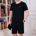 Men's Clothing Middle aged and elderly men's casual suits summer men's short sleeved shorts dad's loose clothes grandfather thin two piece suit_desvips.com