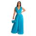 Women's Clothing sleeveless temperament casual V neck waist pleated loose wide leg jumpsuit_desvips.com