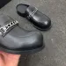 British Style Big Head Men's Derby Shoes Genuine Leather Trendy Metal Chain Round Closed Toe Slippers_desvips.com