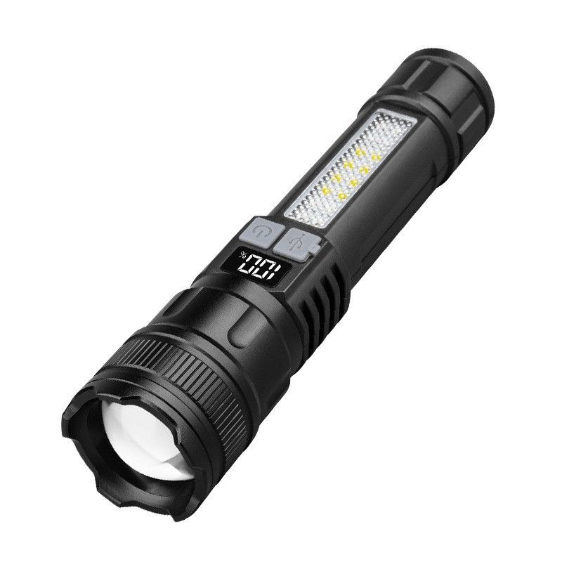 Strong light flashlight typ c rechargeable outdoor lighting flashlight with side light emergency with cob warning side work light_desvips.com