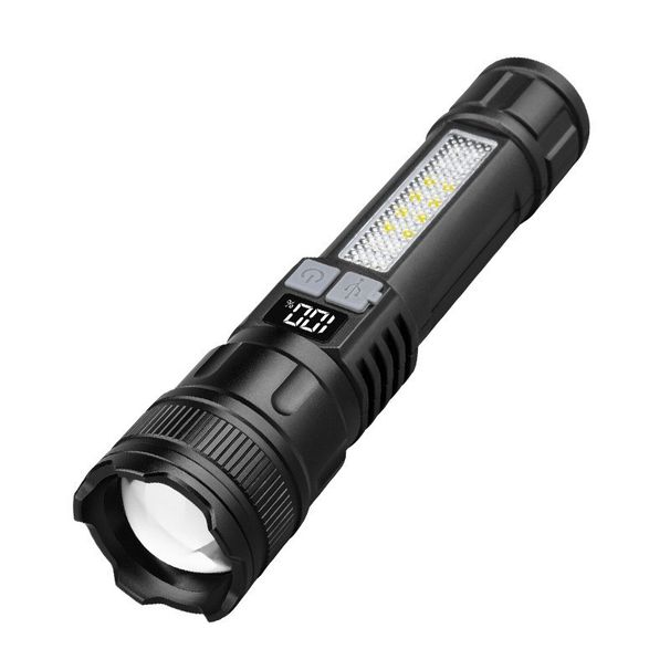 Strong light flashlight typ c rechargeable outdoor lighting flashlight with side light emergency with cob warning side work light_desvips.com