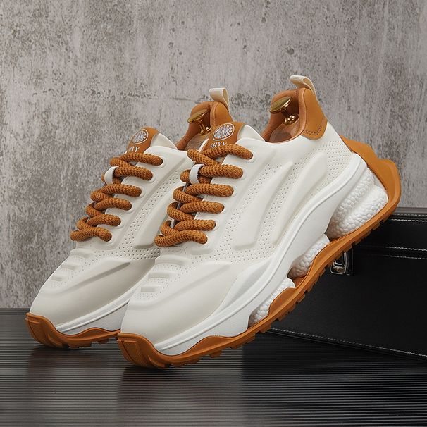 Men's 2024 Autumn New Breathable Thick Soled Dad Trendy Brand Interior Height Increasing Sports And Leisure Little White_desvips.com