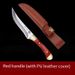 Authentic Mongolian Style Curved Meat Knife - Handcrafted Stainless Steel Blade With PU Leather Sheath (Red/Green/Blue Handle)_desvips.com