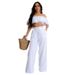 Women's clothing new style suit temperament one shoulder ruffled short top wide leg trousers suit_desvips.com