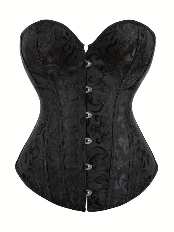 Plus Size Strapless Jacquard Overbust Corset Boned Waist Shaping Bodice Women Outerwear Push Up Shapewear_desvips.com
