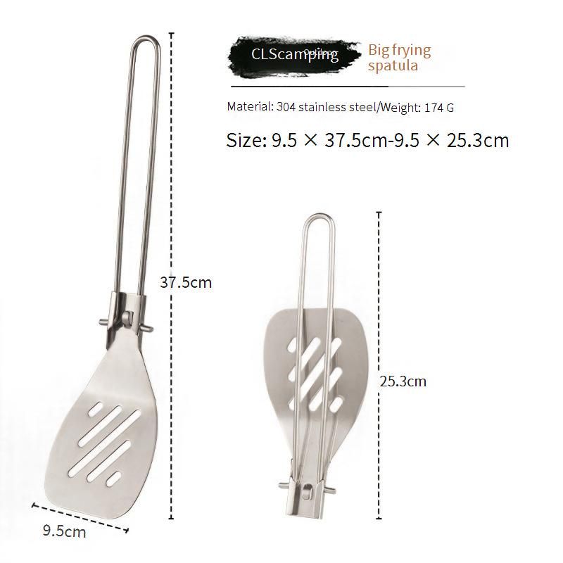 304 Stainless Steel Foldable Camping Utensil Set - Spatula Soup Ladle & Slotted Turner For Outdoor Cooking - Compact & Durable_desvips.com