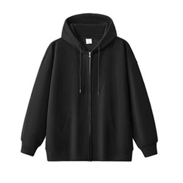 G Fleece Lined Cardigan Autumn Winter Hooded Sweatshirt Loose Fit Basic Unisex Couple Jacket Solid Color_desvips.com