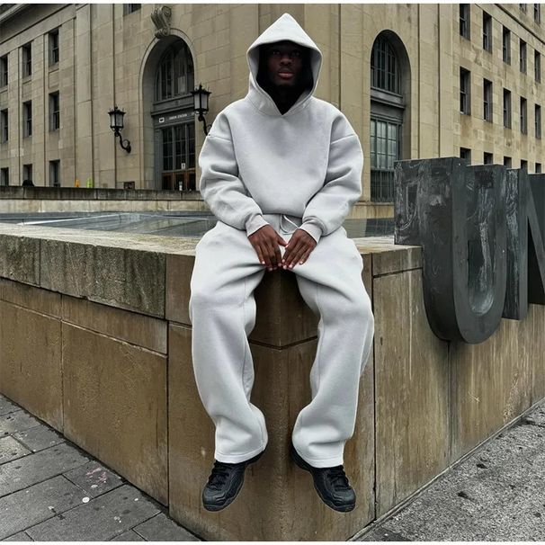 Sports & Outdoor2026 Unisex High Causal Sports Street Oversized Fleece Tracksuit - Hoodie & Drawstring Joggers Set, Streetwear-Inspired For Urban Fits_desvips.com