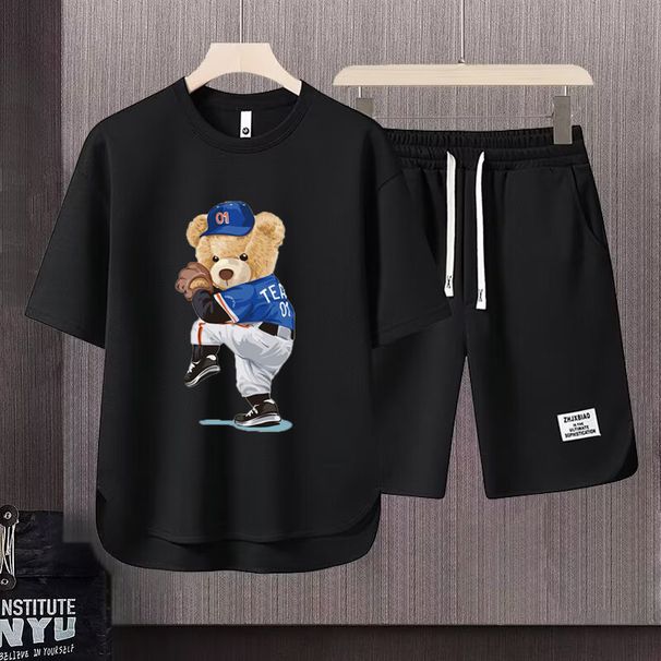 Men's Clothing 2024 Waffle Casual Summer Suit Men's Loose Teen Short sleeved T shirt Shorts Handsome Two piece Suit_desvips.com