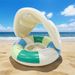 Kids Inflatable Swim Ring With Canopy & Handles - Thickened PVC For Ages 3-6 (Striped Design Sun Protection & Safety Pocket Outdoor Water Play)_desvips.com