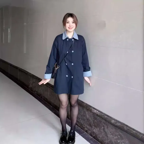 Autumn Hepburn Style Casual Korean Loose Trench Coat For Women 2024 New Mid-Length High-End Small Size_desvips.com