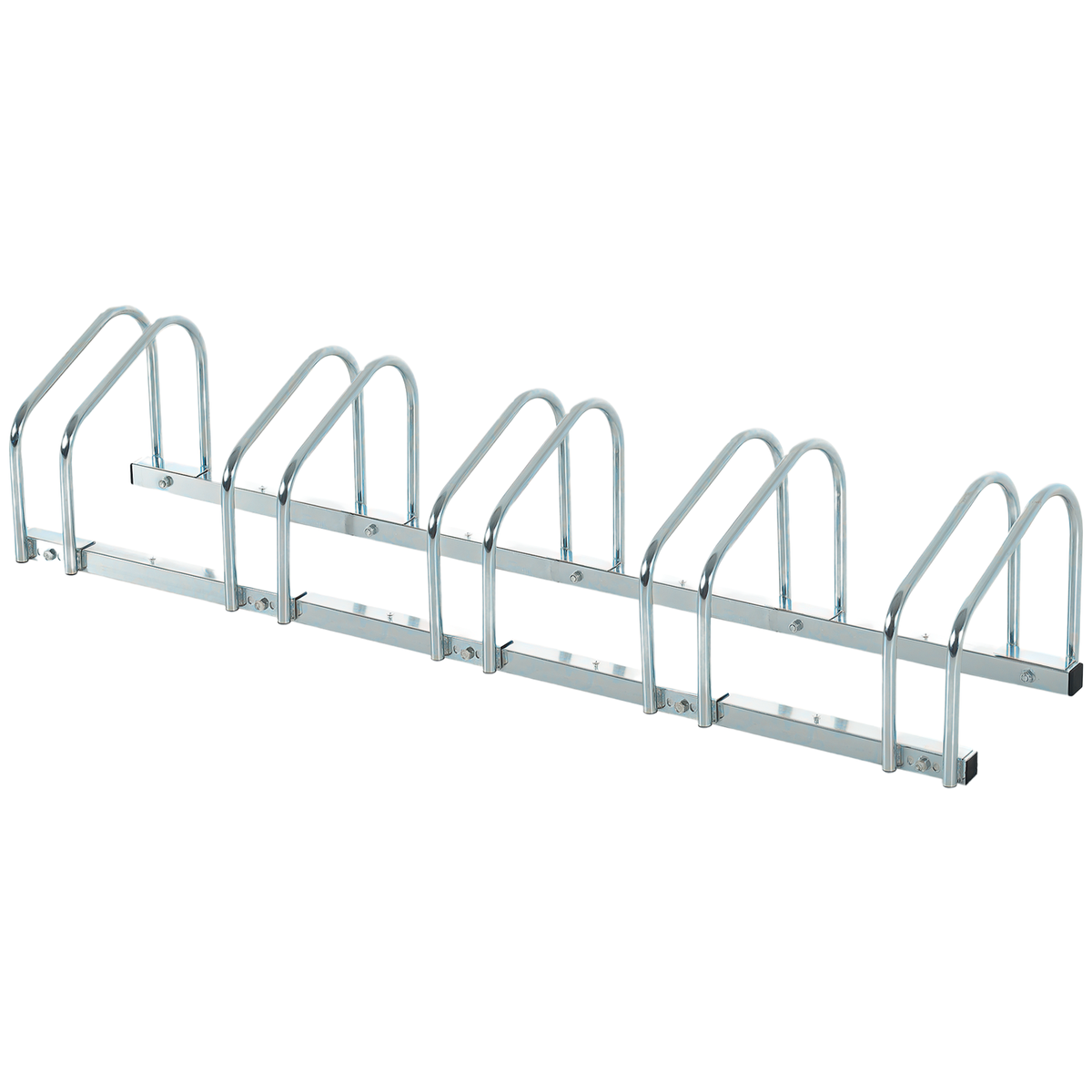 Rastrelliera Portabiciclette Parcheggio Per 5 Biciclette In Acciaio, 145×33×27 Cm, Argento_desvips.com