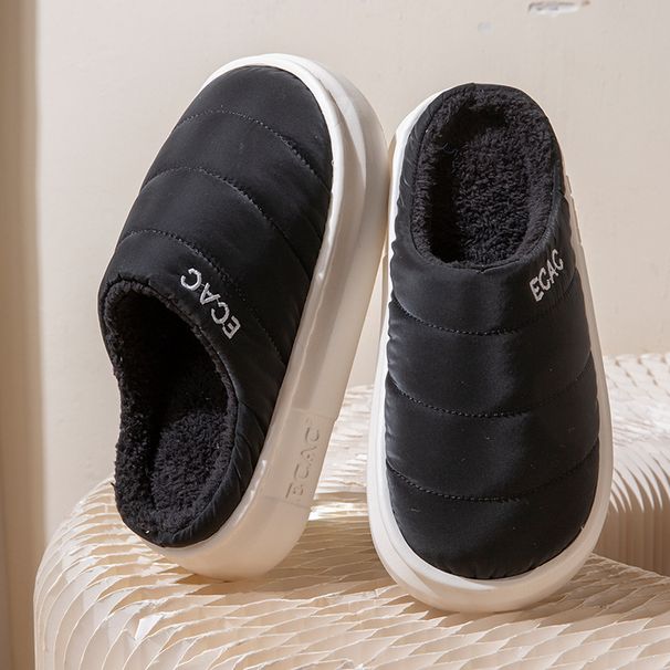 Down Cloth Waterproof Cotton Slippers In Autumn And Winter New Style For Couples Wearing Anti-slip Plush Plush Thickened Warm Shoes At Home_desvips.com