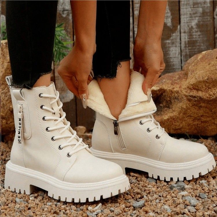 European And American Cross-border 2025 Autumn/winter New Motorcycle Boots With Fleece And Thickened Plus-size British Style Martin Boots_desvips.com