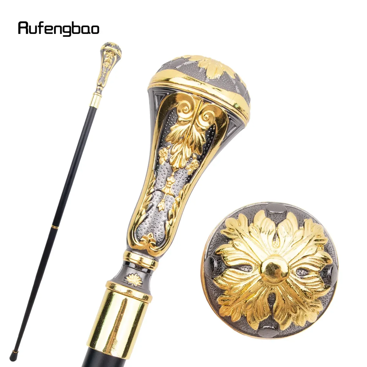 Golden Black Luxury Round Leaf Handle Fashion Walking Stick For Party Cane Elegant Deluxe Box 95cm Performance Stage Cane_desvips.com