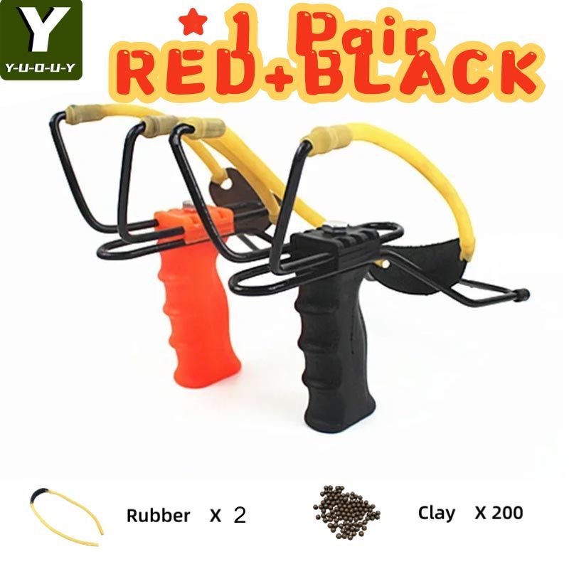 YUOUY Dual-Color Slingshot Set (Red & Black) With Spare Bands And Ammo For Hunting & Target Practice_desvips.com