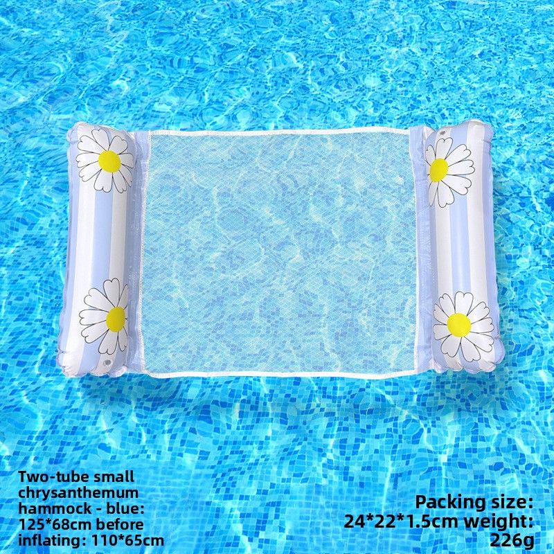 Daisy Stripe Inflatable Hammock - Dual-Chamber Design With Breathable Mesh & Thickened Eco-PVC (Single Person Floating Bed Lightweight & Portable)_desvips.com