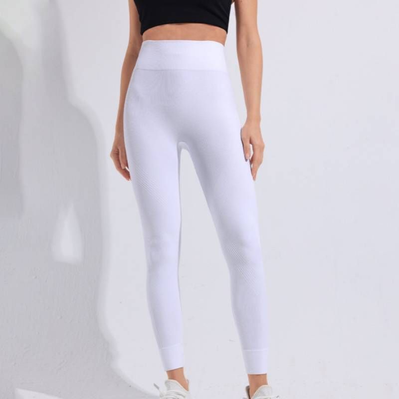 Women's Seamless Pure White Striped Gym Yoga Pants High Waisted Hip Lifting Running Fitness Outdoor Sports Leggings_desvips.com