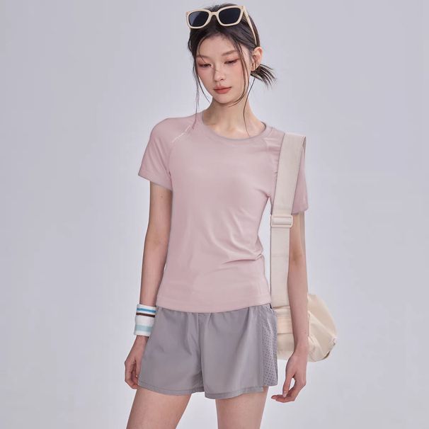 Quick-dry Yoga Top For Women, Fitness Sports Short-sleeve, Spring/summer Running, Pilates Training, Slim-fit Round-neck_desvips.com