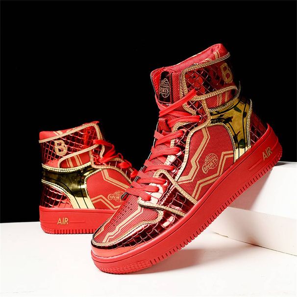 High Quality European-USA Fashion Sneakers Women Men High Top Lace-Up Splicing Glossy Surface Thick Sole Non-Slip Wear-Resistant Running Shoes 36-45_desvips.com