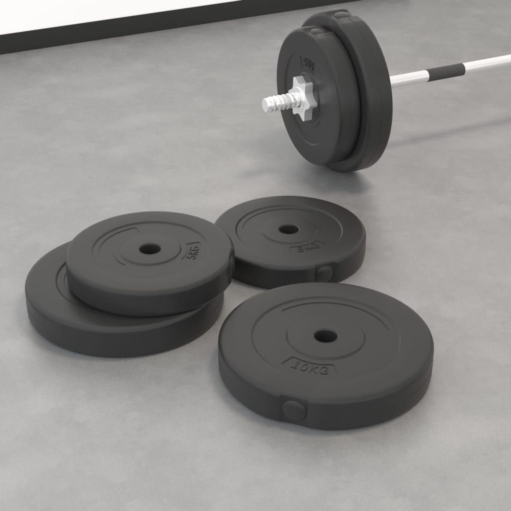 Home Gym Weight Plates - 30 Kg Total Weight - Black Cement With Plastic Coating - Suitable For Barbell Diameter 2.5 Cm_desvips.com