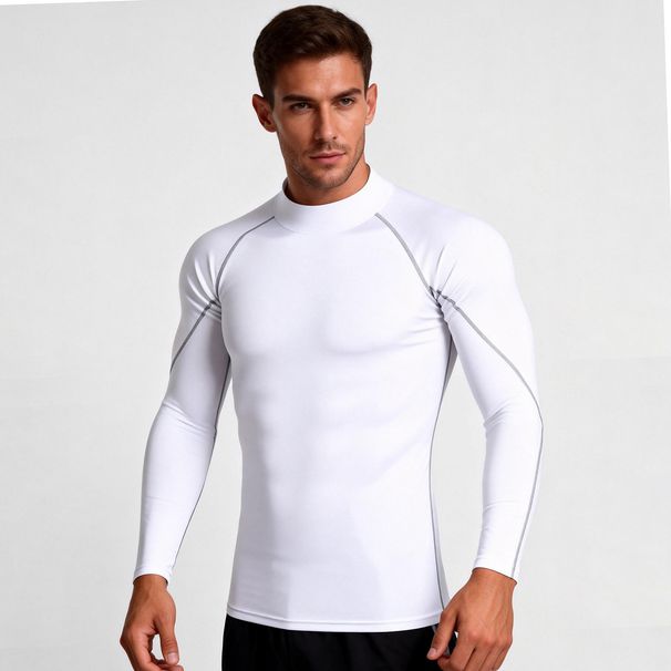 Men's Silk Grid Cross Border High Neck Fitness Apparel Quick Drying Long Sleeve T-Shirt For Spring Training And Running Compression Sports Suit_desvips.com