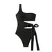 women's clothing swimsuit one shoulder hip wrapped hollow black one piece swimsuit_desvips.com