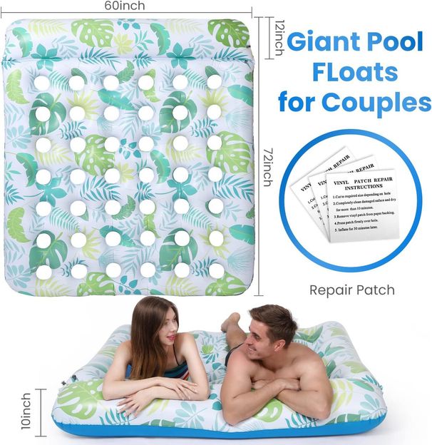 Double Inflatable Hole Floating Water Toy Pvc Inflatable Product With Pillow Water Floating Bed_desvips.com