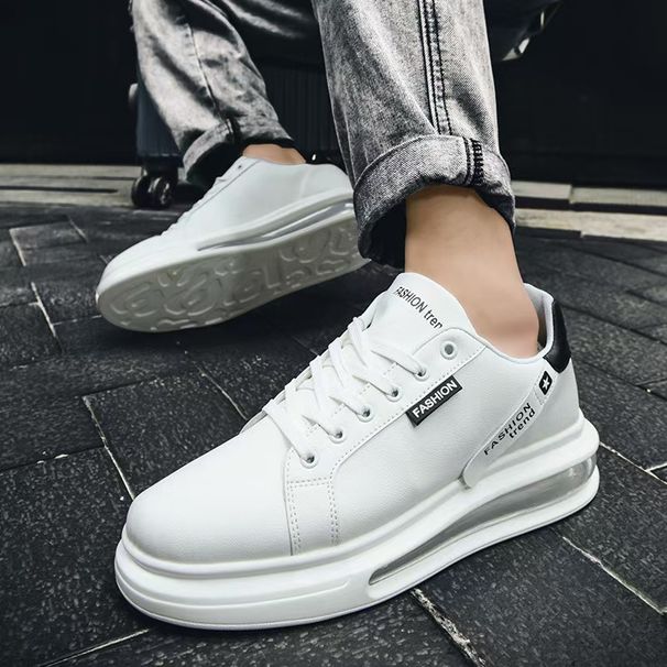 G2G Men's Air Cushion White Sneakers, Thick Platform Casual Shoes, Breathable Non-slip Fashion Trainers For Daily Wear_desvips.com