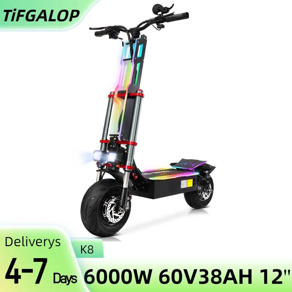 Tifgalop K8 Electric Scooter 6000W 12Inch 60V 38AH Battery with Detachable Seat_desvips.com
